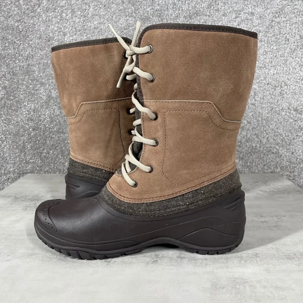 North Face Shellista III Mid Brown Suede Winter Boots Womens 8 NF0A3UZZ Faux Fur